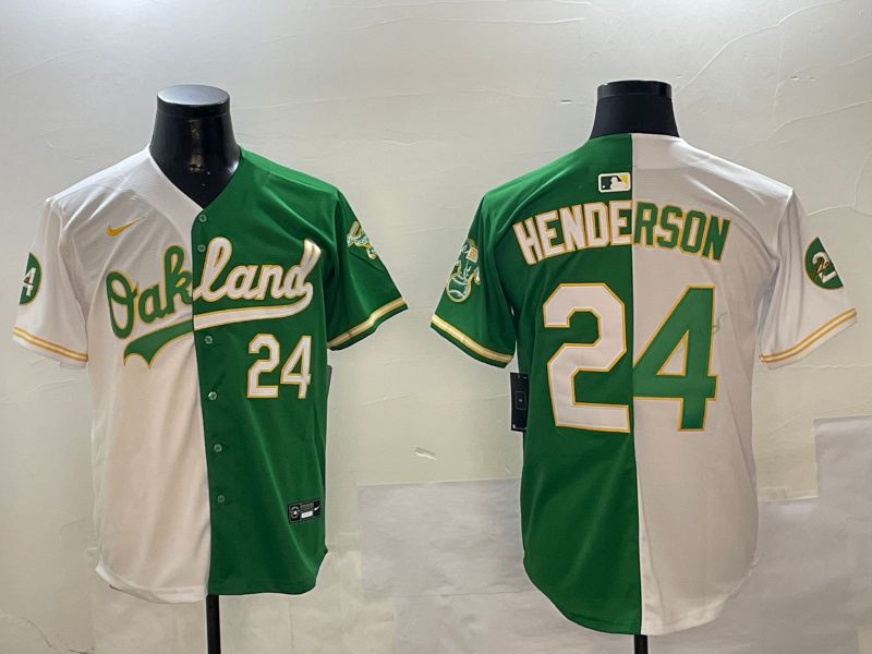 Men Oakland Athletics #24 Henderson Green white Game 2024 Nike MLB Jersey style 0115